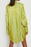 Blue Casual Solid Patchwork Turndown Collar Shirt Dress Dresses