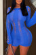 Blue Sexy Solid Hollowed Out Backless Off the Shoulder Skinny Romper