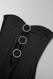 Black Sexy Solid Backless Strapless Skinny Jumpsuits