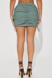 Khaki Casual Solid Basic Regular High Waist Conventional Solid Color Skirt