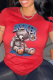 Red Daily Cute Print Patchwork O Neck T-Shirts