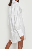Blue Casual Solid Patchwork Turndown Collar Shirt Dress Dresses
