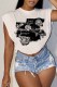 White Street Print Letter O Neck Tops