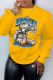 Yellow Street Vintage Print Patchwork O Neck Tops