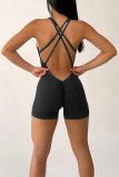 Green Sportswear Letter Patchwork Backless Fold V Neck Skinny Rompers