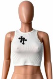 White Sexy Print Patchwork O Neck Tops