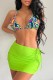 Green Sexy Print Bandage Backless Swimsuit Three Piece Set (With Paddings)