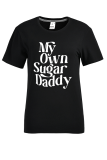 Black Casual Daily Print Patchwork Letter O Neck T-Shirts