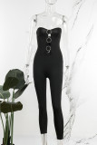 Black Sexy Solid Backless Strapless Skinny Jumpsuits