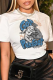 White Daily Print Patchwork O Neck T-Shirts