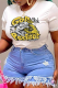 White Casual Daily Print Patchwork O Neck T-Shirts