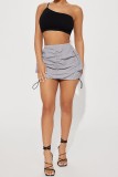 Cyan Gray Casual Solid Basic Regular High Waist Conventional Solid Color Skirt