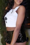 White Sexy Print Patchwork O Neck Tops