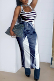 Rose Red Casual Print Patchwork U Neck One Step Skirt Dresses