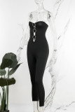 Black Sexy Solid Backless Strapless Skinny Jumpsuits