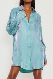 Blue Casual Solid Patchwork Turndown Collar Shirt Dress Dresses