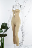 Black Sexy Solid Backless Strapless Skinny Jumpsuits