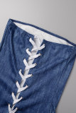 Blue Sexy Solid Cross Straps Off the Shoulder One Step Skirt Dresses