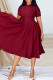 Burgundy Casual Solid Patchwork O Neck Short Sleeve Dress