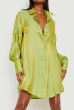 Blue Casual Solid Patchwork Turndown Collar Shirt Dress Dresses