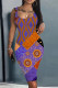 Purple Casual Print Basic U Neck Vest Dress Dresses