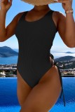 Black Sexy Solid Hollowed Out Frenulum Swimwears (With Paddings)