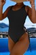 Black Sexy Solid Hollowed Out Frenulum Swimwears (With Paddings)