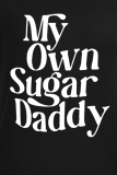 Black Casual Daily Print Patchwork Letter O Neck T-Shirts