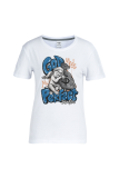 White Daily Print Patchwork O Neck T-Shirts