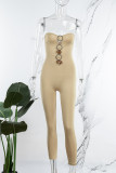 Black Sexy Solid Backless Strapless Skinny Jumpsuits