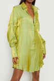 Blue Casual Solid Patchwork Turndown Collar Shirt Dress Dresses