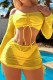 Yellow Sexy Solid Draw String Frenulum Swimsuit Three Piece Set (With Paddings)