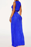 Red Sexy Solid Patchwork Slit Fold O Neck Sleeveless Two Pieces