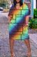Green Casual Print Patchwork V Neck Straight Dresses