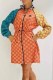 Multicolor Casual Print Patchwork Letter Mandarin Collar Printed Dress Dresses