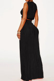 Red Sexy Solid Patchwork Slit Fold O Neck Sleeveless Two Pieces