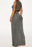 Red Sexy Solid Patchwork Slit Fold O Neck Sleeveless Two Pieces