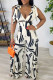 Cream White Casual Daily Simplicity Mixed Printing Frenulum Printing V Neck Regular Jumpsuits