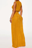 Red Sexy Solid Patchwork Slit Fold O Neck Sleeveless Two Pieces