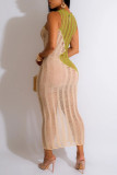 Green Elegant Color Lump See-through Contrast Swimwears Cover Up