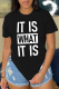 Black Casual Daily Print Patchwork Letter O Neck T-Shirts