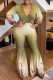 Green Casual Daily Gradual Change Floral Patchwork Printing V Neck Regular Jumpsuits