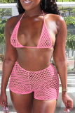 Pink Sexy Solid Mesh Swimwears