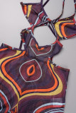 Colour Sexy Street Sportswear Print Solid Hollowed Out Strap Design Spaghetti Strap Skinny Jumpsuits