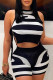 Black Elegant Striped Patchwork Strap Design Contrast O Neck Sleeveless Two Pieces