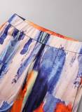 Red Casual Street Print Patchwork Frenulum Turndown Collar Short Sleeve Two Pieces