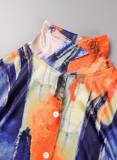 Red Casual Street Print Patchwork Frenulum Turndown Collar Short Sleeve Two Pieces