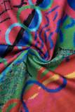 Red Street Print Hollowed Out Patchwork Strapless Sleeveless Two Pieces