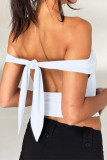 White Sexy Solid Hollowed Out Frenulum Backless Strapless Tops