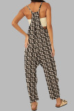 Black And White Casual Gradual Change Print Patchwork Pocket Zipper Spaghetti Strap Loose Jumpsuits